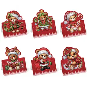 Bear Theme Diamond Painting Greeting Cards Set, DIY Unusual Rhinestone Cards, New Pop-Up Christmas Cards with Envelopes, Unique Holiday Gifts, Custom Message Card