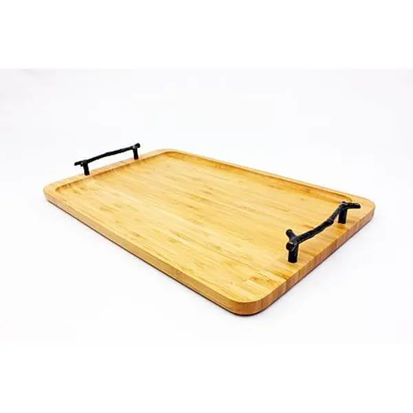 BergHoff 16" Bamboo Tray with Wrought Iron Handles