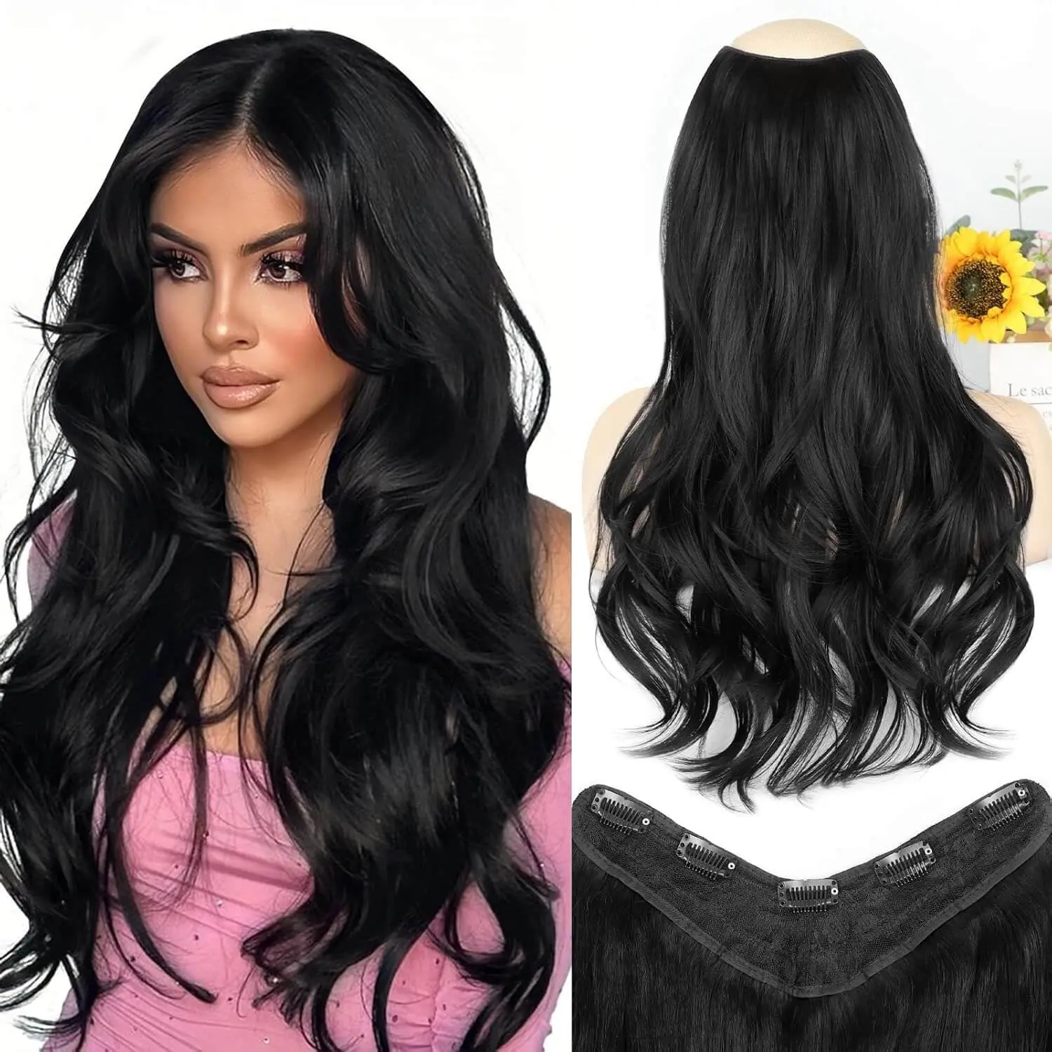 Long Wavy Hair Extensions for Women, Clip in Hair Extensions Clip Ins Soft Full Head Synthetic Hairpieces 20 Inch