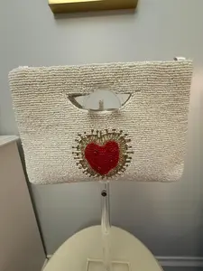 Trending Beaded Bags - Cream Red Heart