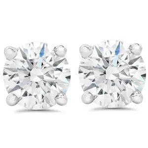 1 1/2 ct Round Round Diamond Studs with Screw Backs 14k White Gold Enhanced
