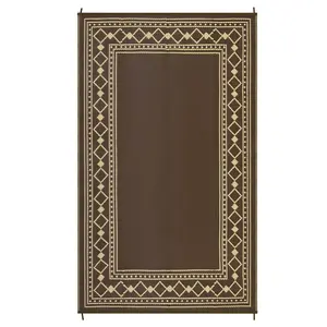 9 x 18 ft(actual size) Plastic Brown Rectangular Beach Front Porches Patio Picnic RV Camping Garage Rhombus Geometric Area Rug