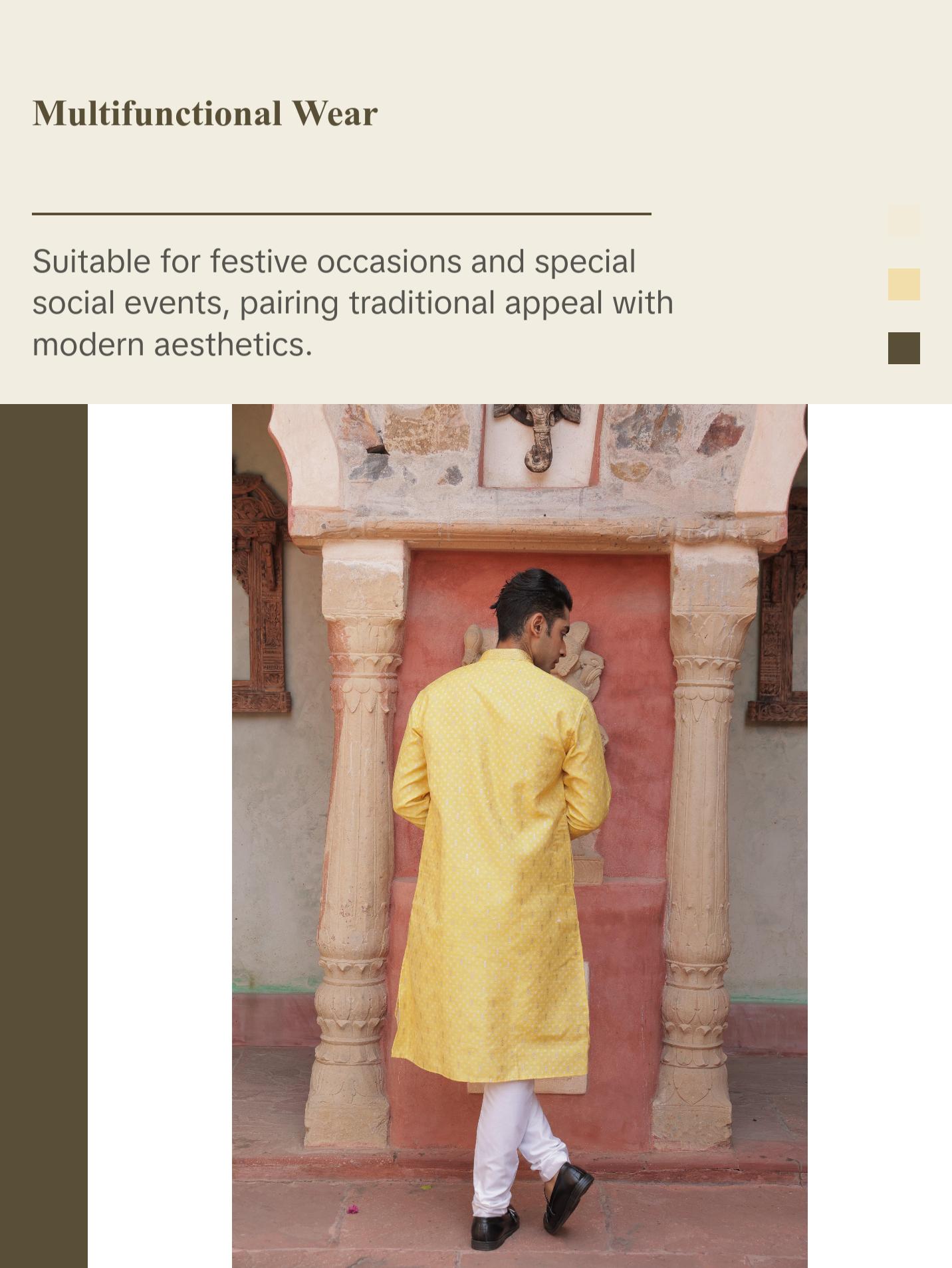 Men Elegant Yellow Kurta Set - Traditional Indian Wear - Festival and Wedding wear