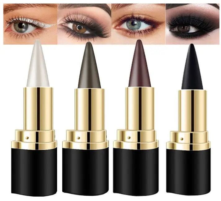 Kaely 4Pcs Black Brown Silver Gray Gel Eyeliner Pencil Set,Eye Liner Waterproof Smudge Proof,Cat Eye Makeup Stencil,Eye Black Smokey Eyeshadow Palette Stick,Goth Halloween Makeup,lapiz de ojos
