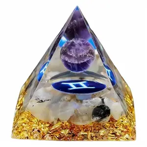 12 Zodiac Orgone Crystal Pyramid, Natural Crystal Ball, Unique Constellation Healing Pyramid - Positive Energy Generator for Healing Money Health,Orgone Pyramid Positive Energy for Stress Reduce Healing Meditation Attract Wealth Lucky,1.97 x 1.97 x 1.97