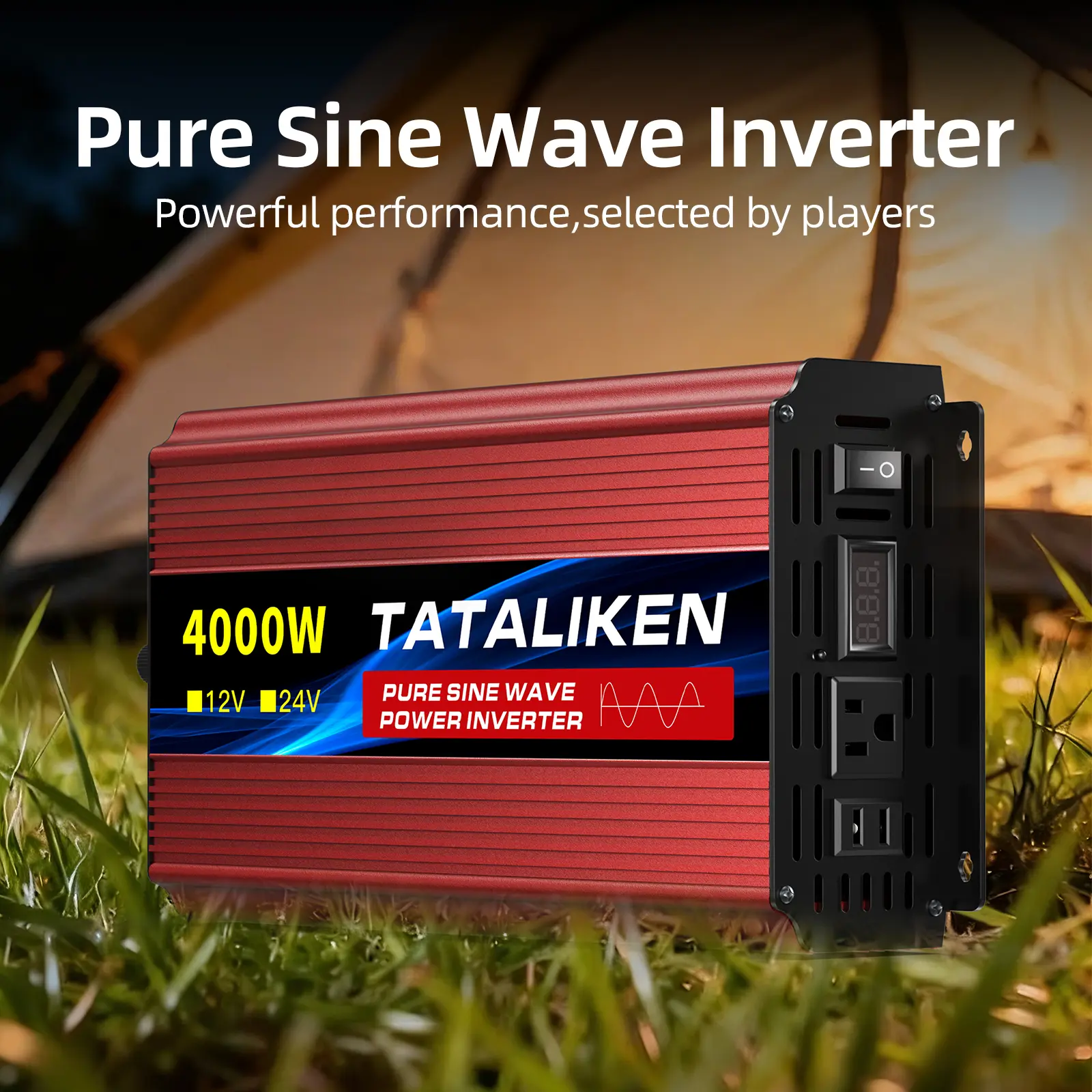 TATALIKEN 4000W Pure Sine Wave Power Inverter - DC 12V to AC 110V Automotive Converter, Portable US-Rules AC Power Supply for Mobile Phones, Laptops (American Plug, Battery-Free), Dc 12V/Ac 110V