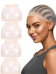 Invisible Round Wig Cap, 4pcs Breathable Transparent Hd Thin Nylon Wig Cap for Women, Wig Cap for Daily Use, Hair Salon Tools & Accessories, Hair Weft Extensions, Adjustable Wig Cap