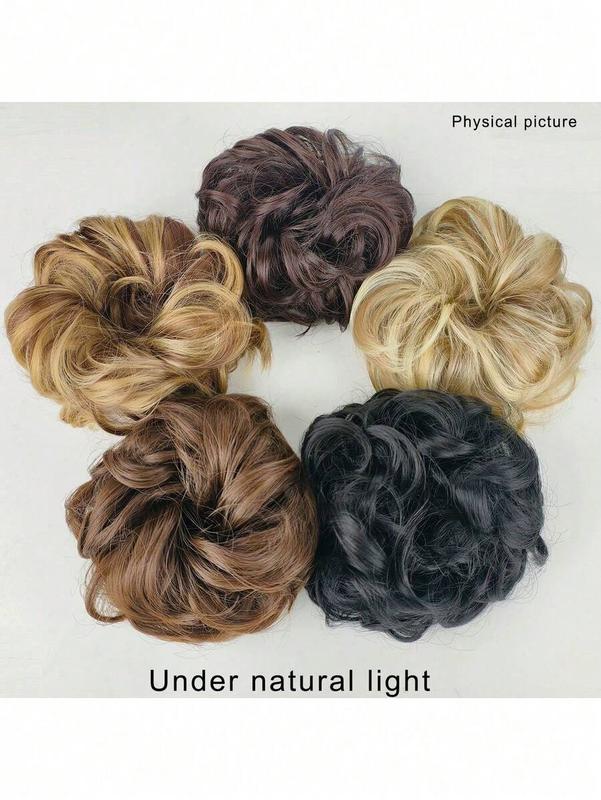 Black Messy Bun Hair Piece Wavy Curly Scrunchies Synthetic Chignon Ponytail Hair Extensions Thick Updo Hairpieces For Women 8inch