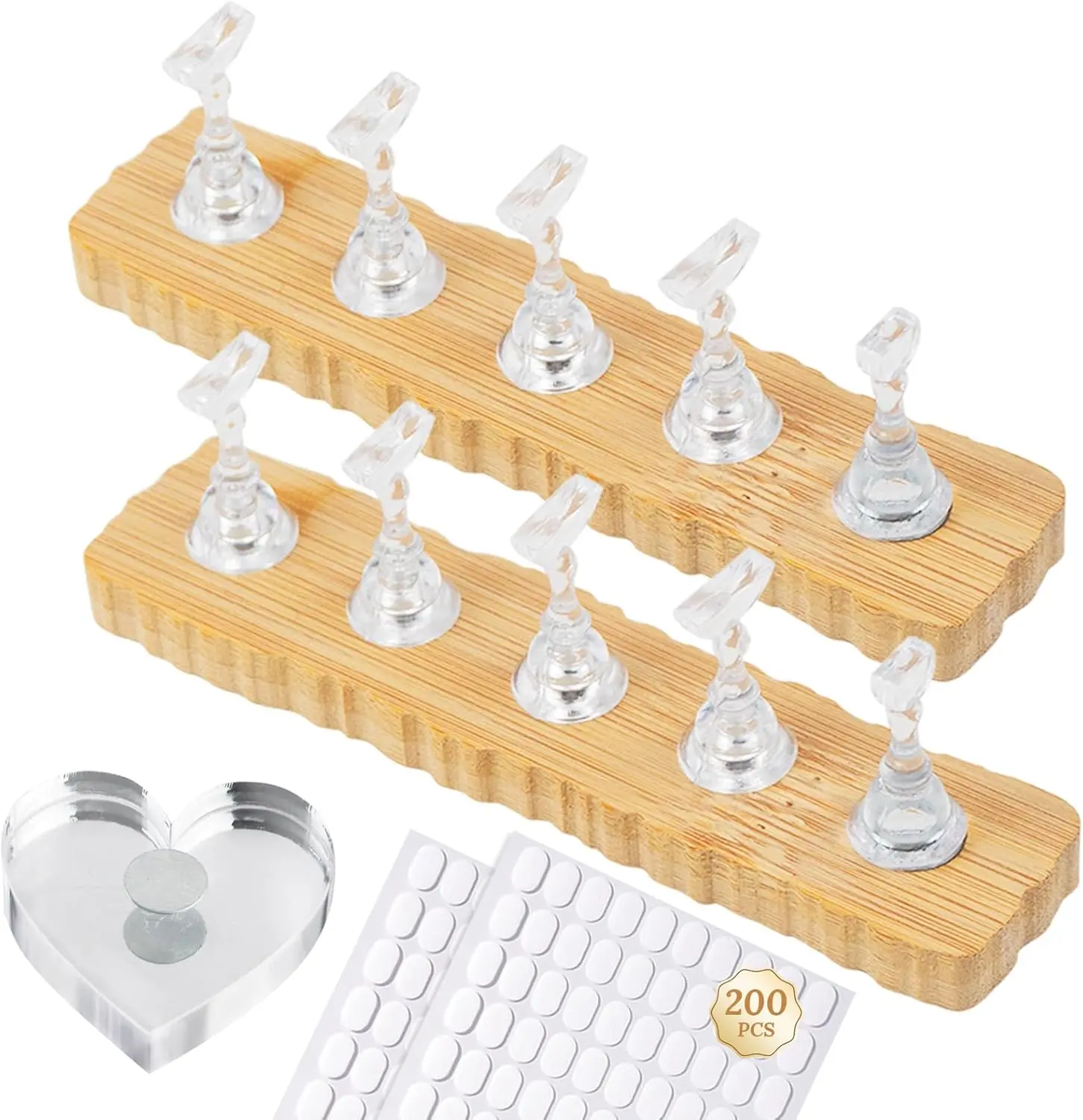 Press-On Nail Display Stand Kit – 2 Acrylic Magnetic Stands + 200 Double-Sided Tape | Nail Art Practice Holder for Salon / DIY / Fake Nails