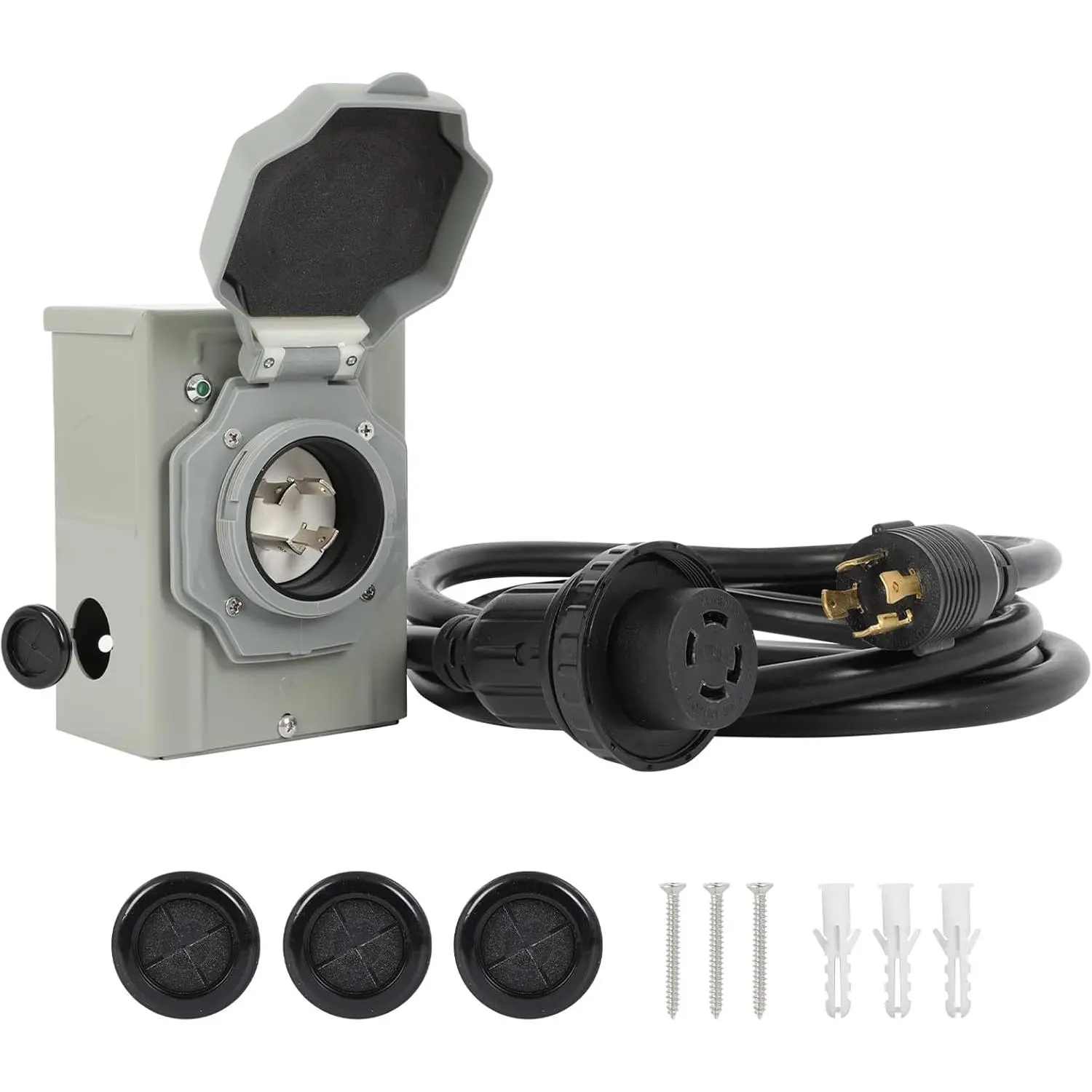 30AMP Generator Cord 10 FT and Power Inlet Box, L14-30P to L14-30R Power Cord with Twist Lock Connector, NEMA L14-30P Pre-Drilled Generator Power Inlet Box with LED Power Indicator, ETL Listed