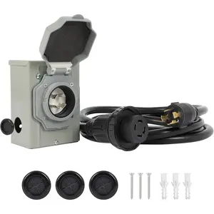 30AMP Generator Cord 10 FT and Power Inlet Box, L14-30P to L14-30R Power Cord with Twist Lock Connector, NEMA L14-30P Pre-Drilled Generator Power Inlet Box with LED Power Indicator, ETL Listed