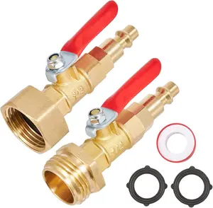 Winterize Blowout Adapter,1/4 Inch Male Quick Connecting Plug and 3/4 Inch GHT Hose Thread.With Ball Valve and Teflon Tape For Blow Out Water to Winterize Sprinkler Systems (Couple)