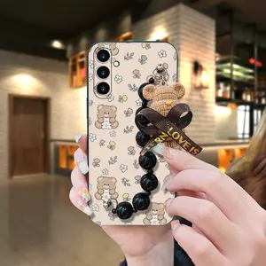 Bear bracelet cute Phone Case For Samsung Galaxy A15 Skin-friendly feel Waterproof Anti-knock Cartoon Back Cover soft case Black pearl pendant silicone phone case protective case