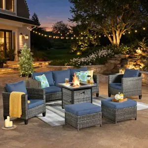Ovios Outdoor Patio Furniture Set 6-Piece with 30" Propane Fire Pit Table & Patio Conversation Set with Standard Chairs & All-Weather Wicker Sofa Seating for Backyard Patio Deck Garden Porch Outdoor