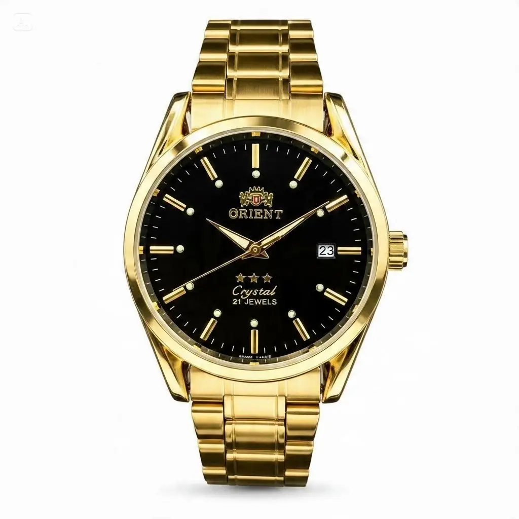 Double Lion Men's Automatic Mechanical Watch - 21-Jewel Movement, Gold Stainless Steel Case, Black Dial, Luminous Hour Markers, Date Display, Battery-Free Business Dress Wristwatch, Ideal Gift for Men