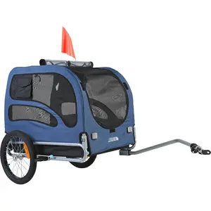Dog Bike Trailer For Dogs Up To 100 Lbs, Pet Bicycle Carrier Cart, Easy Fold Frame With Quick Release Wheels, Universal Bicycle Coupler, Reflectors, Flag, Collapsible For Storage, Blue And Black