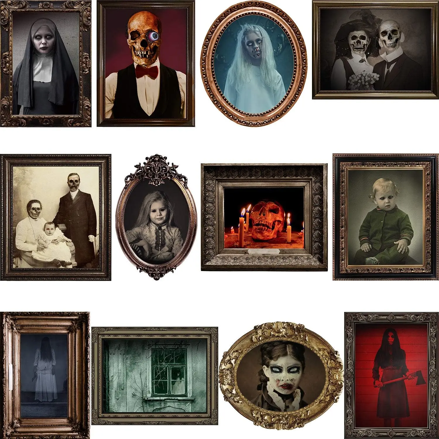 Halloween Decorations, 12 Pieces Laminated Halloween Gothic Decor Poster Frames Haunted Creepy Portraits Pictures Spooky Home Decor