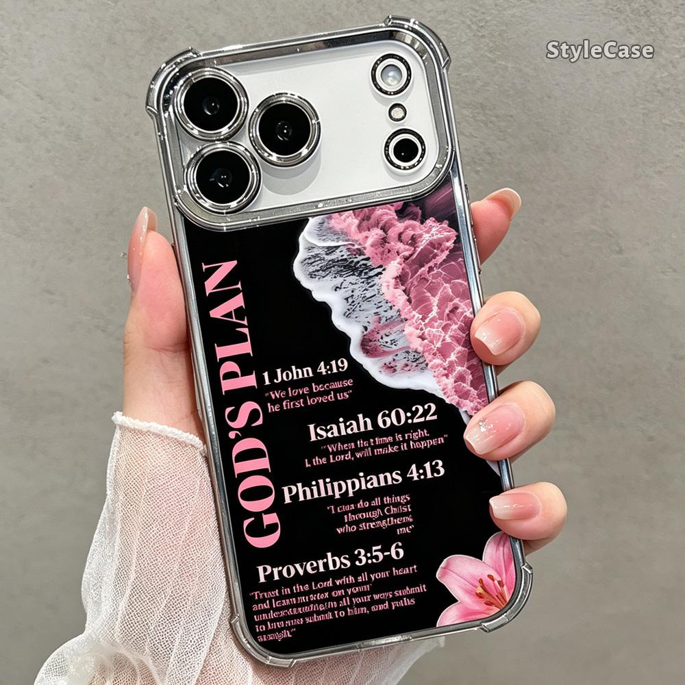 Religious Christian Faith God's Plan Bible Verse Durable Shockproof Protective Cellphone Cover for iPhone 17/16/16 Plus/15/14/13/12/11 Pro Max Air, Black TPU Soft Cover, Pink Wave Floral Pattern, Camera Protection, Faith Gift Phone Accessory DDSJ260627018