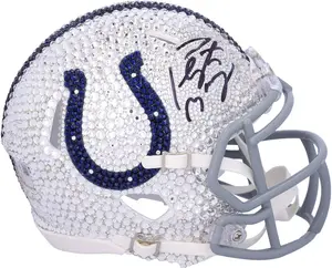 Peyton Manning Indianapolis Colts Autographed Swarovski Crystal 2004-2019 Throwback Logo Riddell Speed Mini Helmet - Art by Rock On Sports - Fanatics Authentic Certified