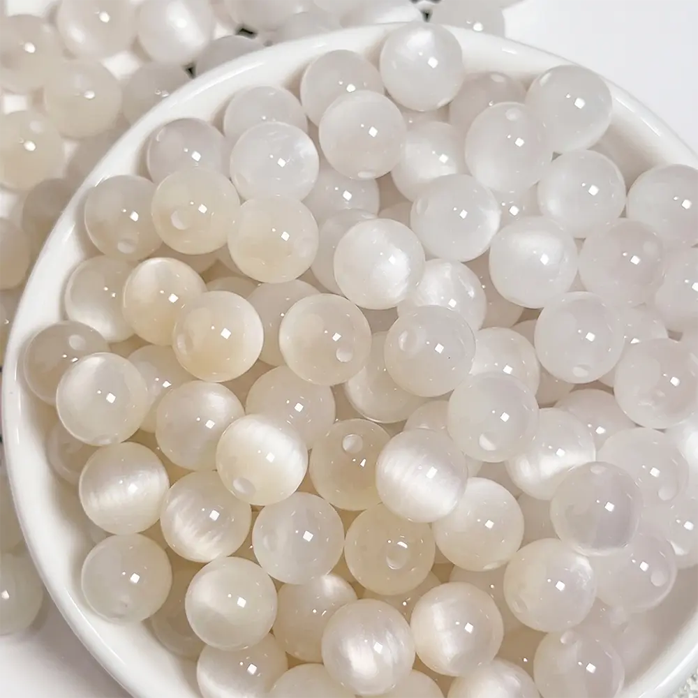 UV Color Changing Cat Eye Resin Beads, Round Loose Beads for DIY Bracelets & Jewelry Making