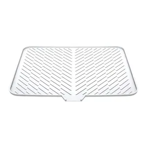 23 x 17-inch silicone dish drying mat featuring built-in drainage channels; it is odor-resistant, durable, and easy to clean. The non-slip design effectively protects countertops and prevents water accumulation.