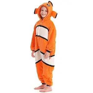 Unisex Kids Clownfish Onesie Pajamas, Flannel Animal One Piece Costume Sleepwear Halloween Cosplay Homewear
