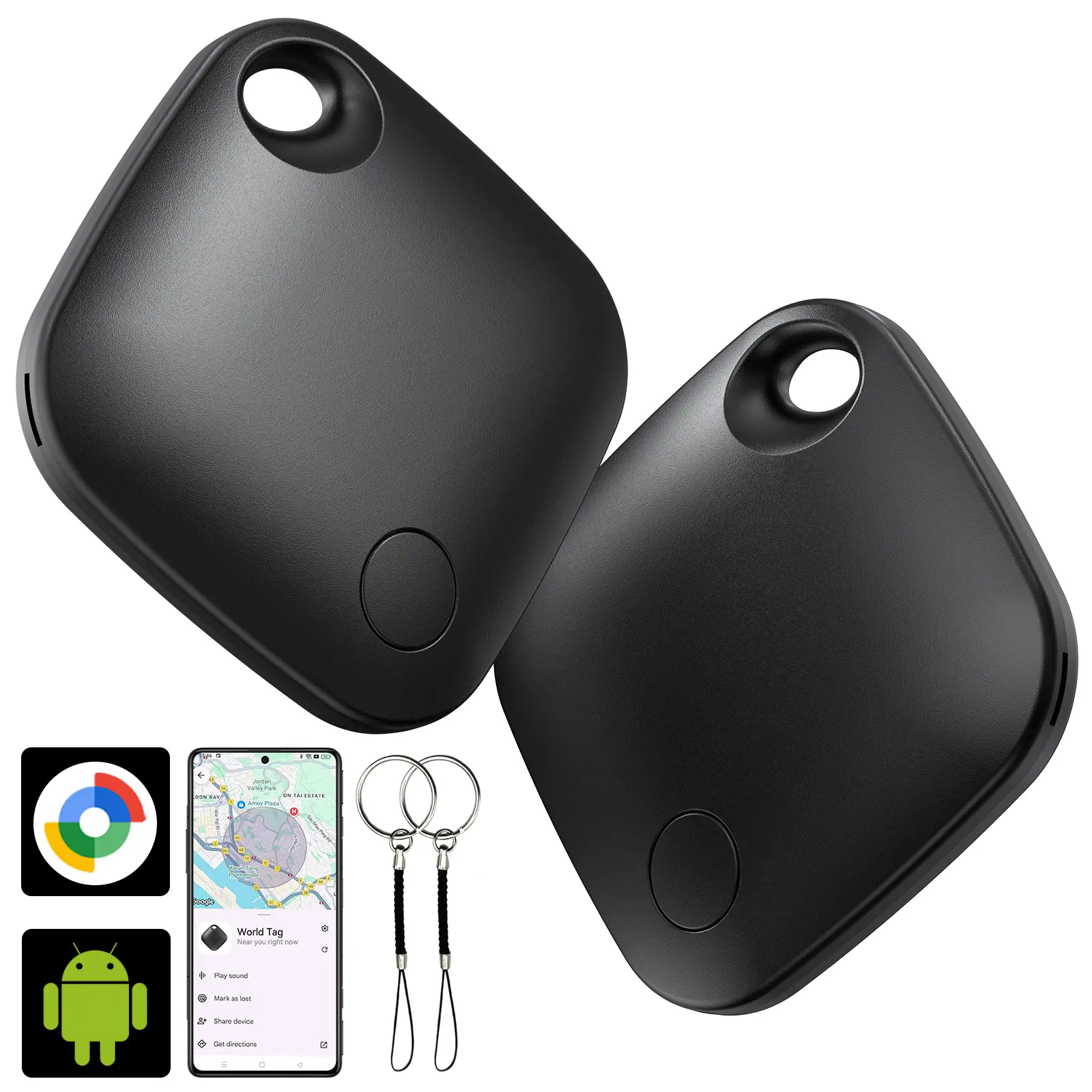 Never Lose Your Essentials Again! [2 Pack] Android Smart Tag, Compatible with Google Find My Device Network, Portable Item Finder for Android Phones, Tracker for Luggage, Suitcase, Keys & Dogs, Global Finding Anywhere, No App Fees, Two-Pack Kit