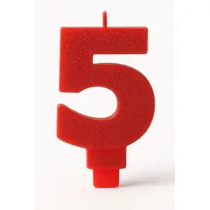 Red Glitter Number 5 Birthday Candle