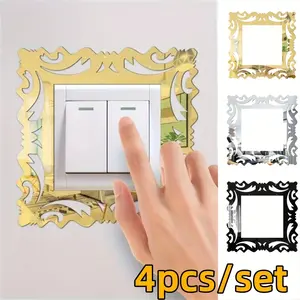 4pcs Modern Geometric Acrylic Mirror Switch Stickers, Self-Adhesive Wall Decals for Living Room and Bedroom, Glossy Space Theme Decor