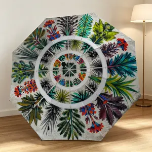 Plant Mandala Automatic Folding Umbrella, 8-Rib Design, Plastic Handle, Fashionable Pattern, Windproof, Portable, Halloween & Christmas Gift