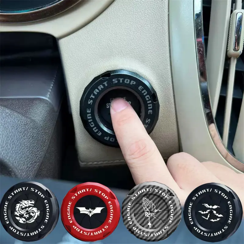 Rotary Push Start Button Cover,Carbon Fiber Car Accessories Engine Start Stop Button Cover, Car Stickers Interior Decor, Motorcycle Ignition Key Switch Cover Protector