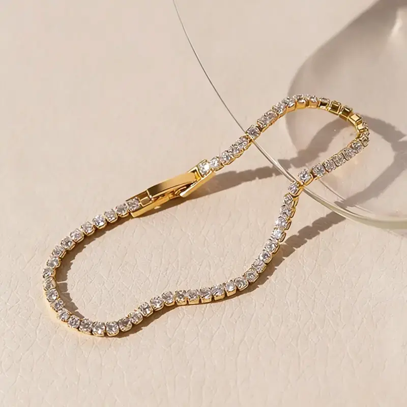 Women's 14K Gold-Plated AAAA+ Grade 4mm Cubic Zirconia Tennis Bracelet, 6.5-8.5in Sizes, Ideal Birthday Gift for Loved Ones, Fashion Costume Jewelry Bracelet for Women, Bracelets For Women