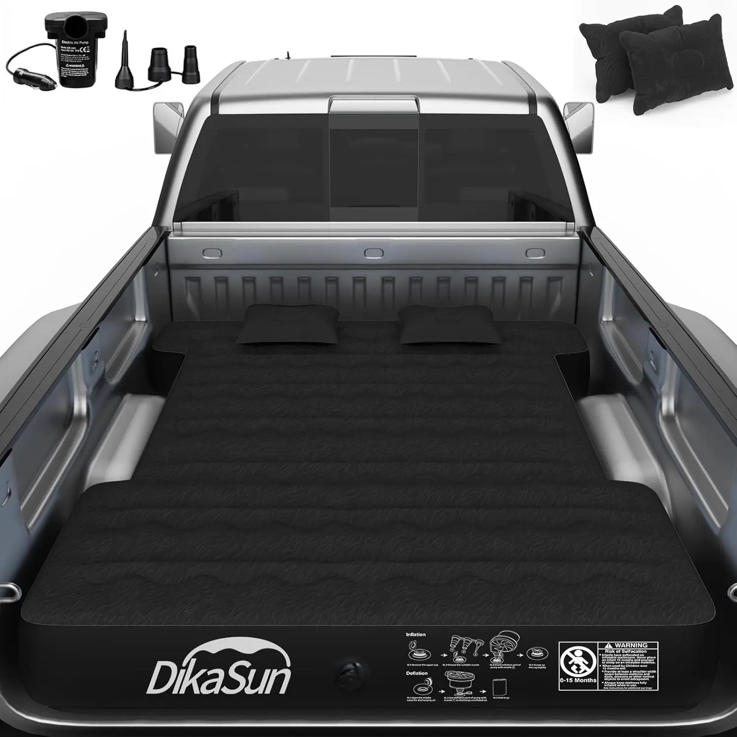 Truck Bed Air Travel Mattress for 6ft-6.5ft Full-Size Pickup Truck, Puncture-Proof Puncture-Resistant Inflatable Camping Bed, Includes Electric Pump & Carry Bag