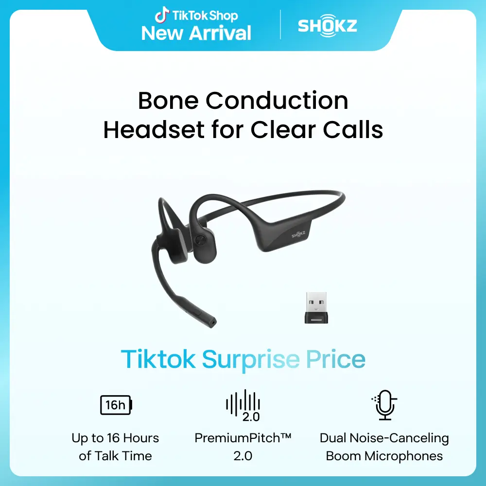 OpenComm2 UC 2025 Upgrade - Open-Ear Wireless Computer Headset with Boom Mic, Bone Conduction Bluetooth Stereo Headphones, USB-A/C Dongle Compatible with PC and Mac, Zoom Certified - C120UC