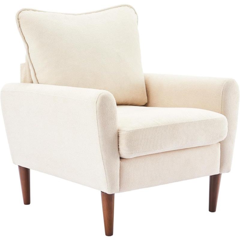 Accent Chair for Living Room Chairs Light Brown Reading Chair for Bedroom Scooped Arm Chair Mid Century Modern Accent Chairs Upholstered Comfy Chair for Apartment, Waiting Room A reading chair with cushioned seat and wooden legs, along