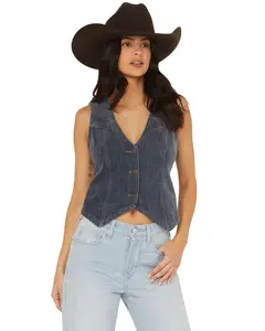 Wrangler Women's Retro Women'S Medium Wash Chenille Denim Vest - 112371981