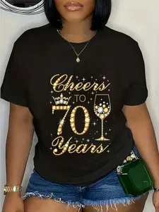 cotton Cheers to 70 Years 70th Queen's Birthday 70 Years Old T-Shirt casual Fashion graphic tees women