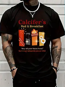 100% Cotton Funny Calcifers Bed & Breakfast, Cute Fire T-Shirt Women's Men's Graphic Tee Crew Neck summer vacation Tops
