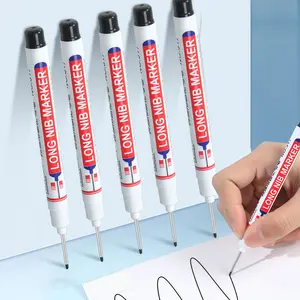 5PCS Long Head Deep Hole Marker - Long Nib Markers, Multi-purpose Deep Hole Marker Pens, Quick Dry Waterproof Colorful Carpenter Pen Markers for Metal, Marking Pen for Drilling, Carpenter, Woodworking, Construction, Marker Pen Set