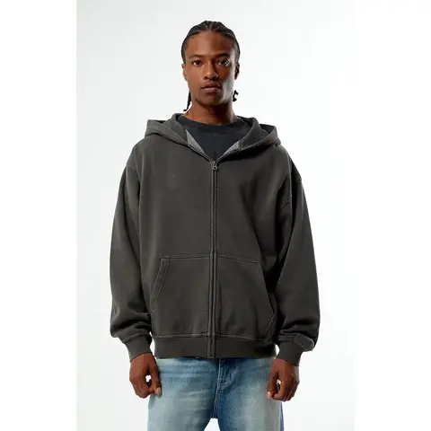 Pacsun Men's Black Vintage Washed Full Zip Hoodie