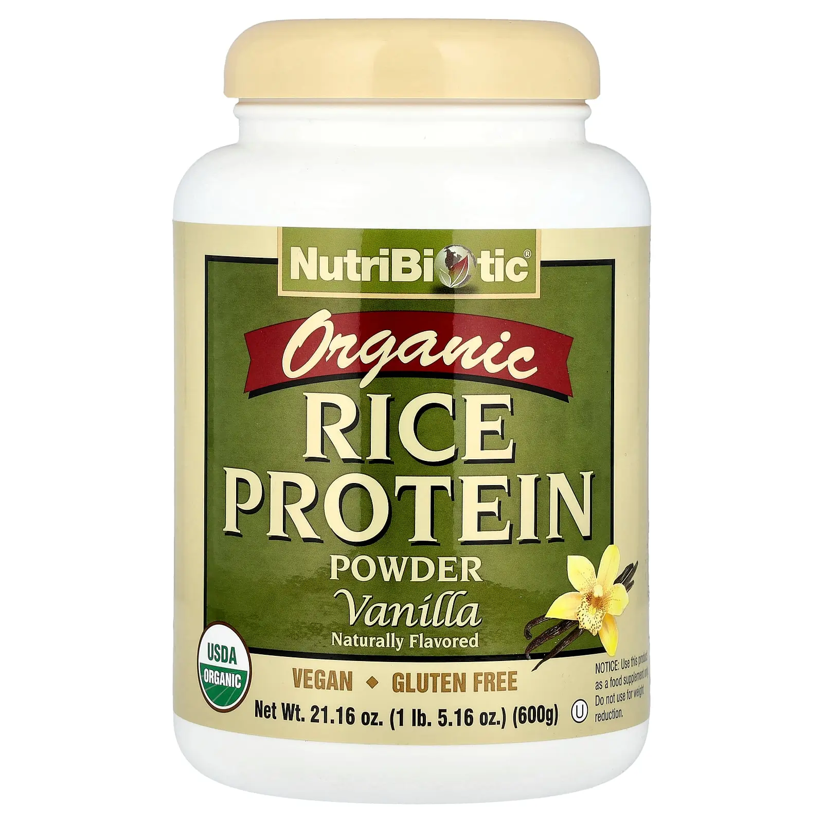 NutriBiotic Organic Rice Protein Powder, Vanilla, 1 lb 5.16 oz (600 g)