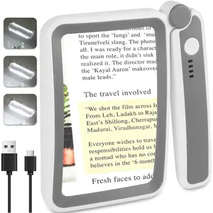 Rechargeable Magnifying Glass with Light for Reading 5X Large Page LED Magnifier for Seniors Low Vision Folding Handheld Lightweight Rectangle Magnifier for Books Small Print