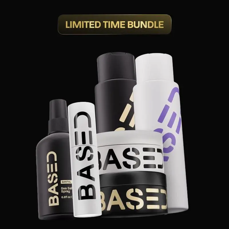 BASED Luxury Deluxe Daily Hair Care Kit |   Cleanser, Conditioner, Fluff Powder, Hair Mud, Hair Balm, Texturizing Spray + Wood Comb |   Sulfate-Free, Salon Grade Effect