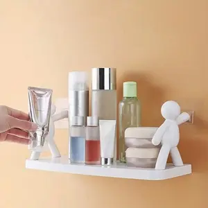Creative Storage Shelf, 1 Count Cute Small Person Bathroom Supplies Organizer Rack, Cosmetic Storage Shelf, Self-adhesive Storage Holder, Bathroom Accessories, Toothbrush Holders