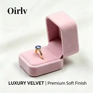 Oirlv Pink Velvet Ring Box 6.2x5.3x4.7CM Classical Jewelry Gift Case for Engagement Proposal Wedding Special Occasions