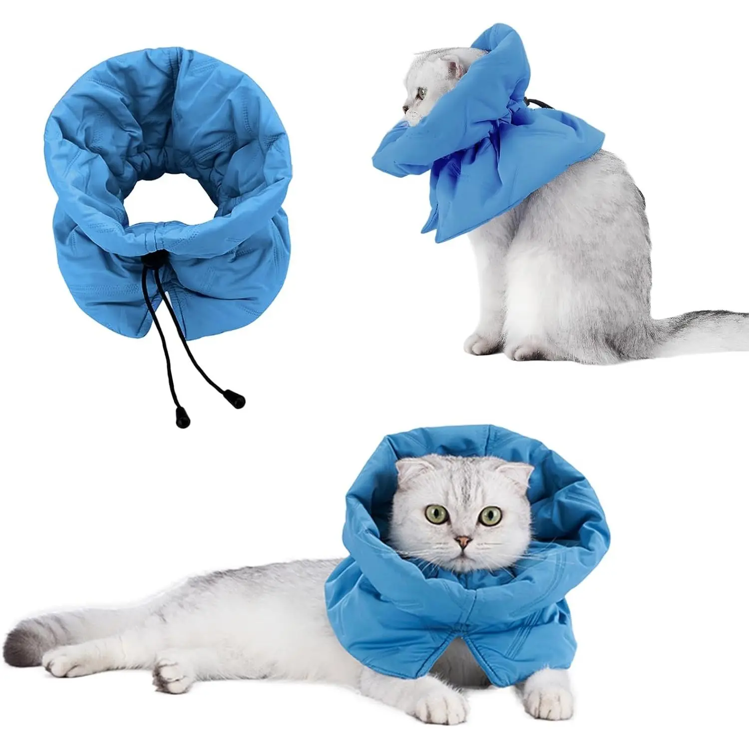 Waterproof Soft Adjustable Cat Recovery Cone - Post-Surgery Care Pet Neck Protector for Cats, Kittens, Prevents Licking & Scratching, Lake Blue S, After-Surgery Care, Lightweight Waterproof, Prevent Licking And Scratching, Small Size