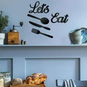 5pc/Gorgeous "Let's Eat" Metal Sign with Fork Spoon Knife Cutouts, a Stunning Rustic Iron Art for Wall Decor, Stand - out Home Decor and Hanging Wall Art, Wall Sculptures.