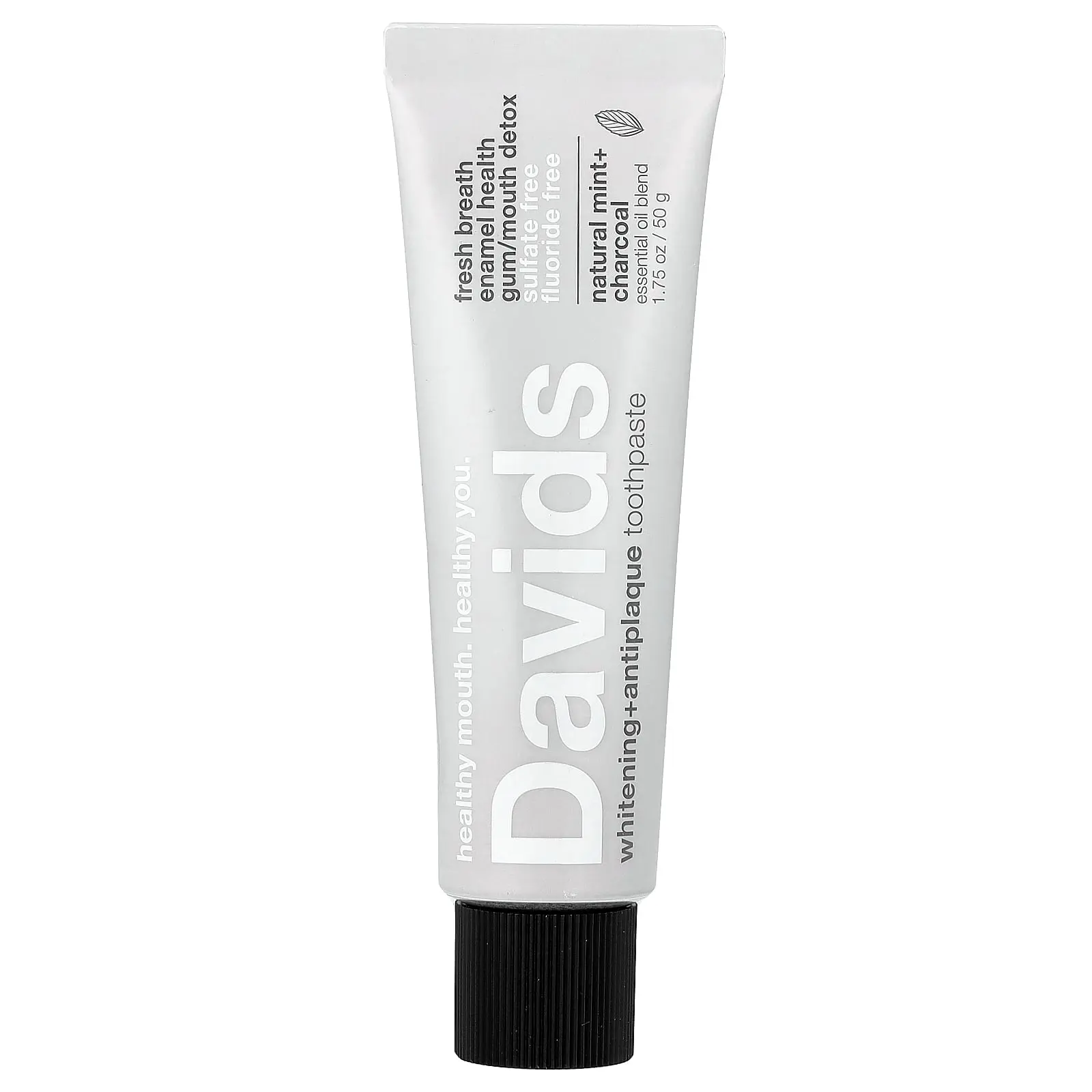 Davids Whitening + Antiplaque Toothpaste, Natural Mint + Charcoal, 1.75 oz (50 g)