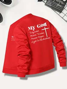 New vintage "My God" pattern letter print loose casual stand-up collar slim sweatshirt shirt men's clothing, spring and autumn fashion simple versatile zip jacket