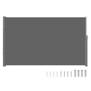 VEVOR Retractable Side Awning, 71''x118'' Aluminum Outdoor Privacy Screen with Telescopic Pole & Spring Handle, 280g Waterproof Polyester Patio Shade, UV 30+ Room Divider, Easy-Install for Patio, Backyard
